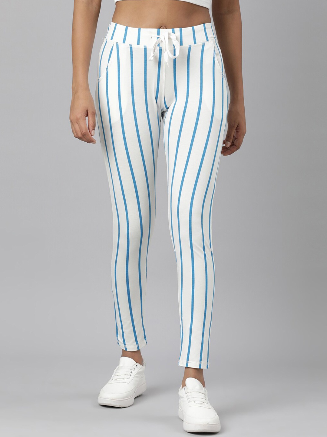 

SHOWOFF Women Slim Fit Striped Track Pant, White