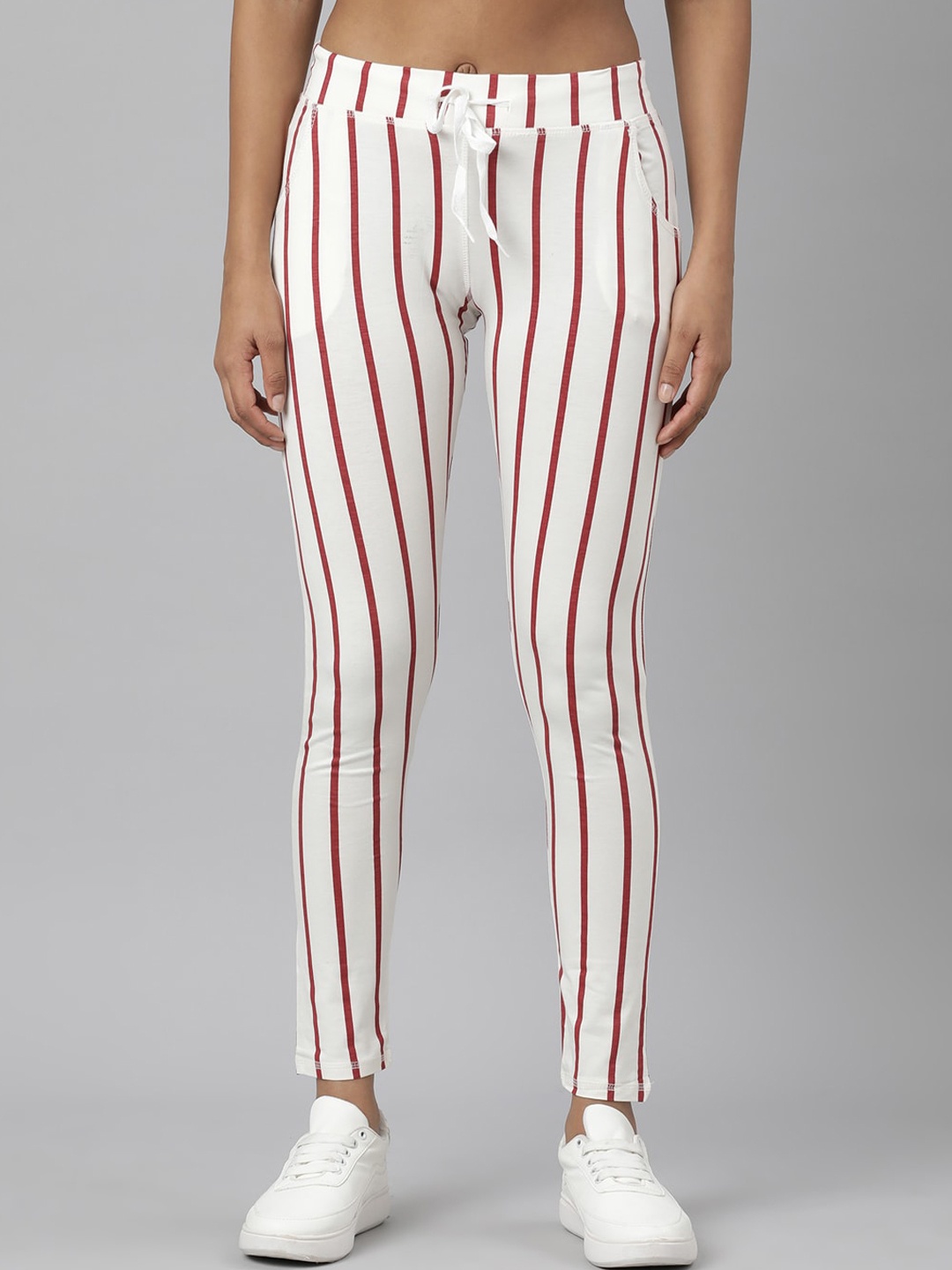 

SHOWOFF Women Slim Fit Striped Track Pant, White