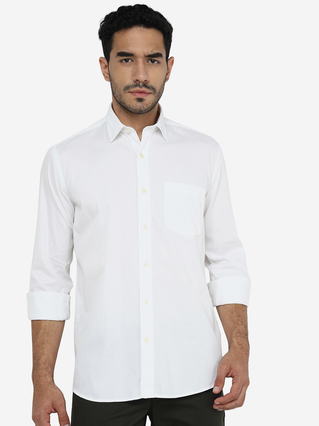 

JADE BLUE Spread Collar Cotton Slim Fit Casual Shirt, White