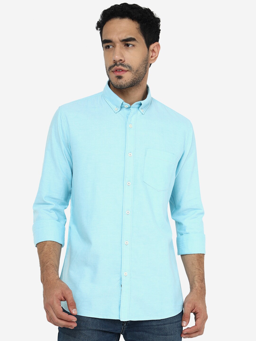 

JADE BLUE Button Down Collar Cotton Casual Shirt