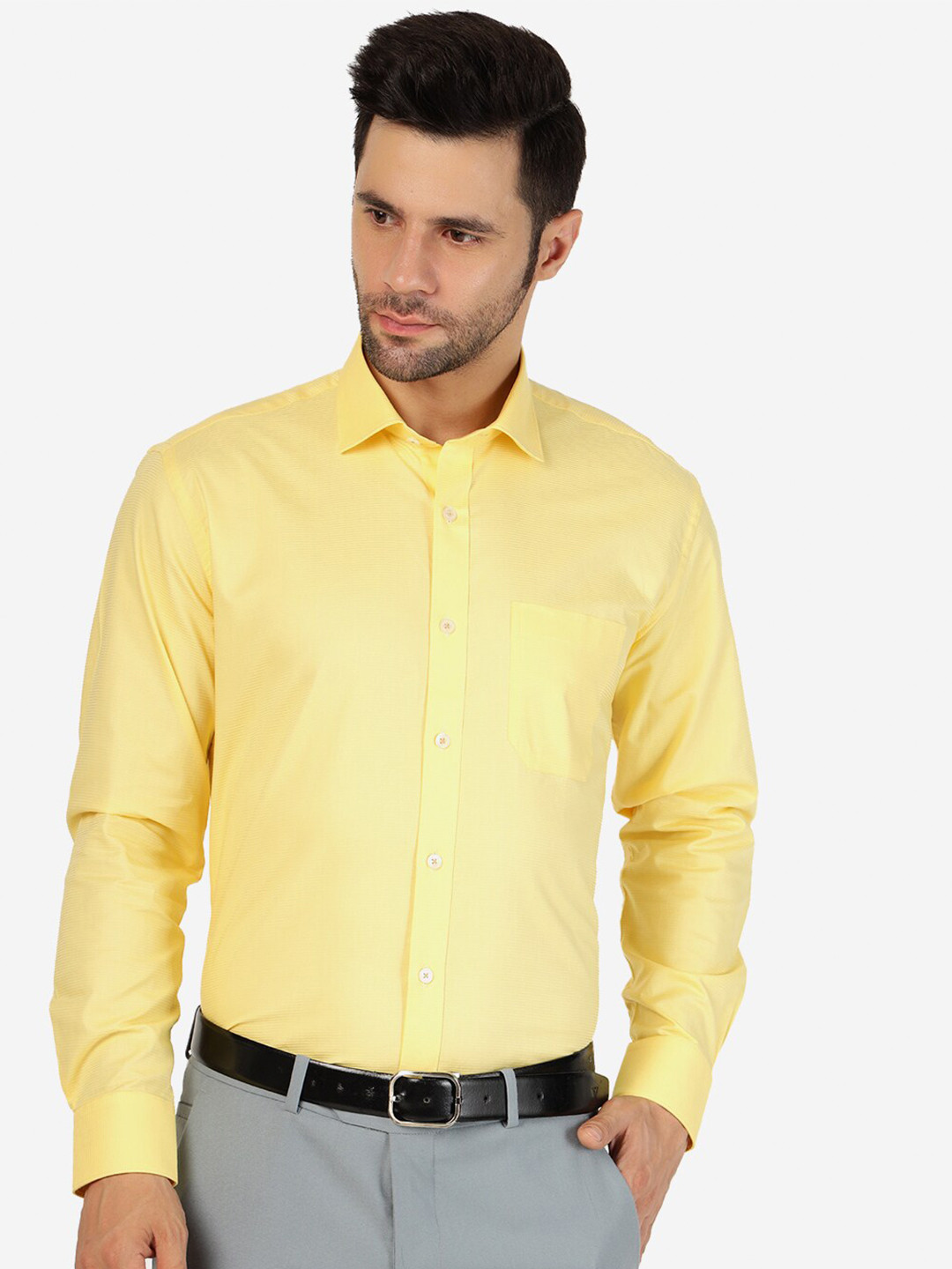 

JADE BLUE Spread Collar Regular Fit Cotton Formal Shirt, Yellow