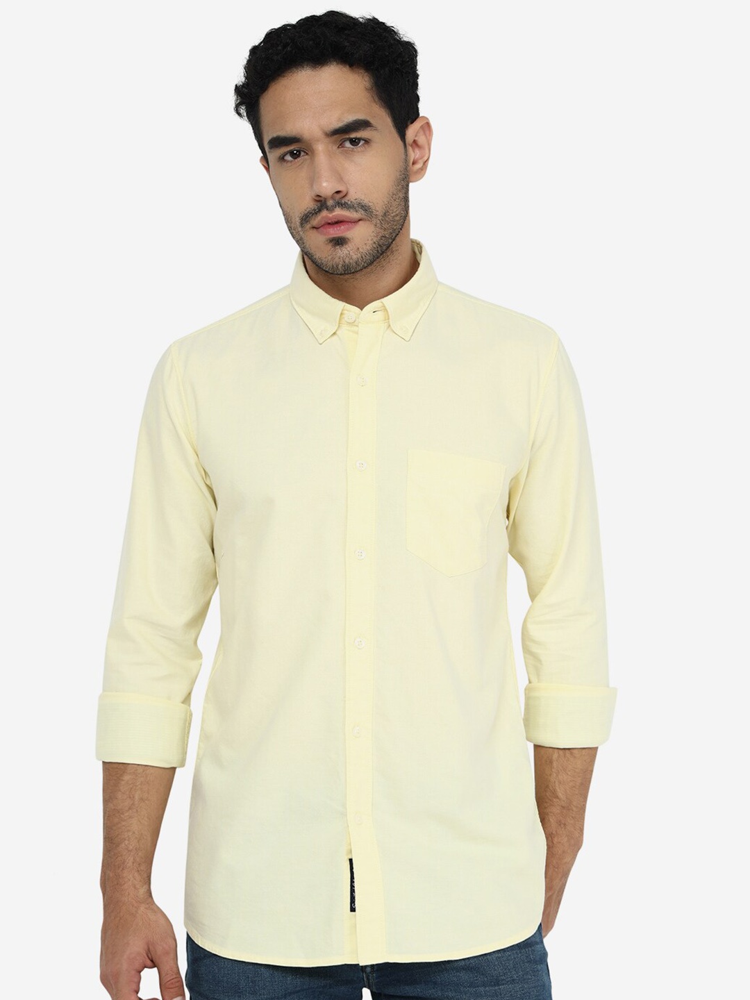 

JADE BLUE Slim Fit Button-Down Collar Cotton Casual Shirt, Yellow