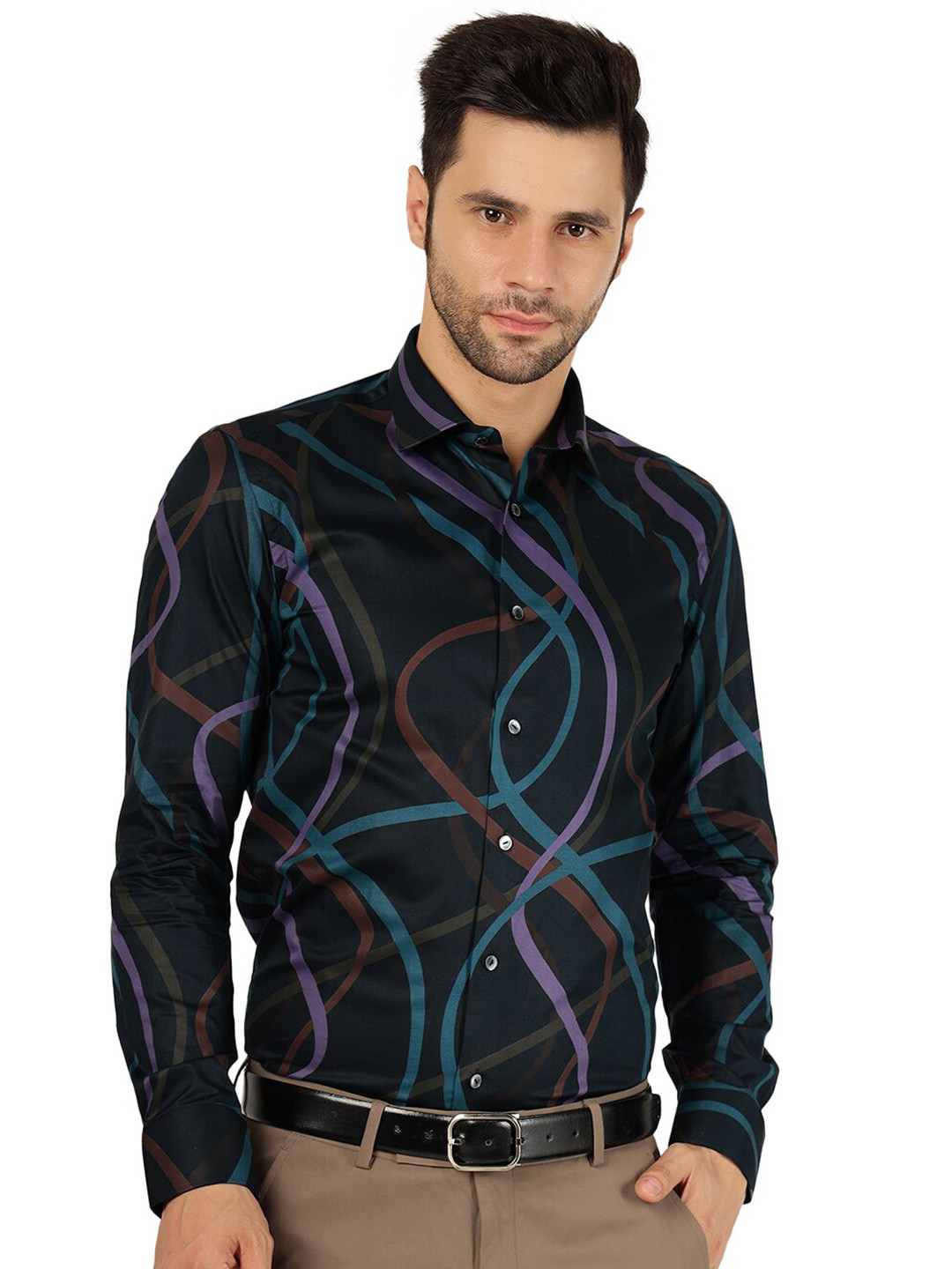 

JB STUDIO Abstract Printed Cotton Shirt, Blue