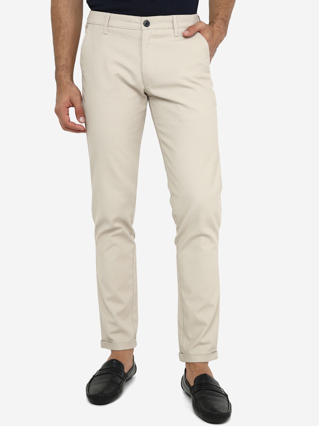 

Greenfibre Men Slim Fit Cotton Trousers, Cream