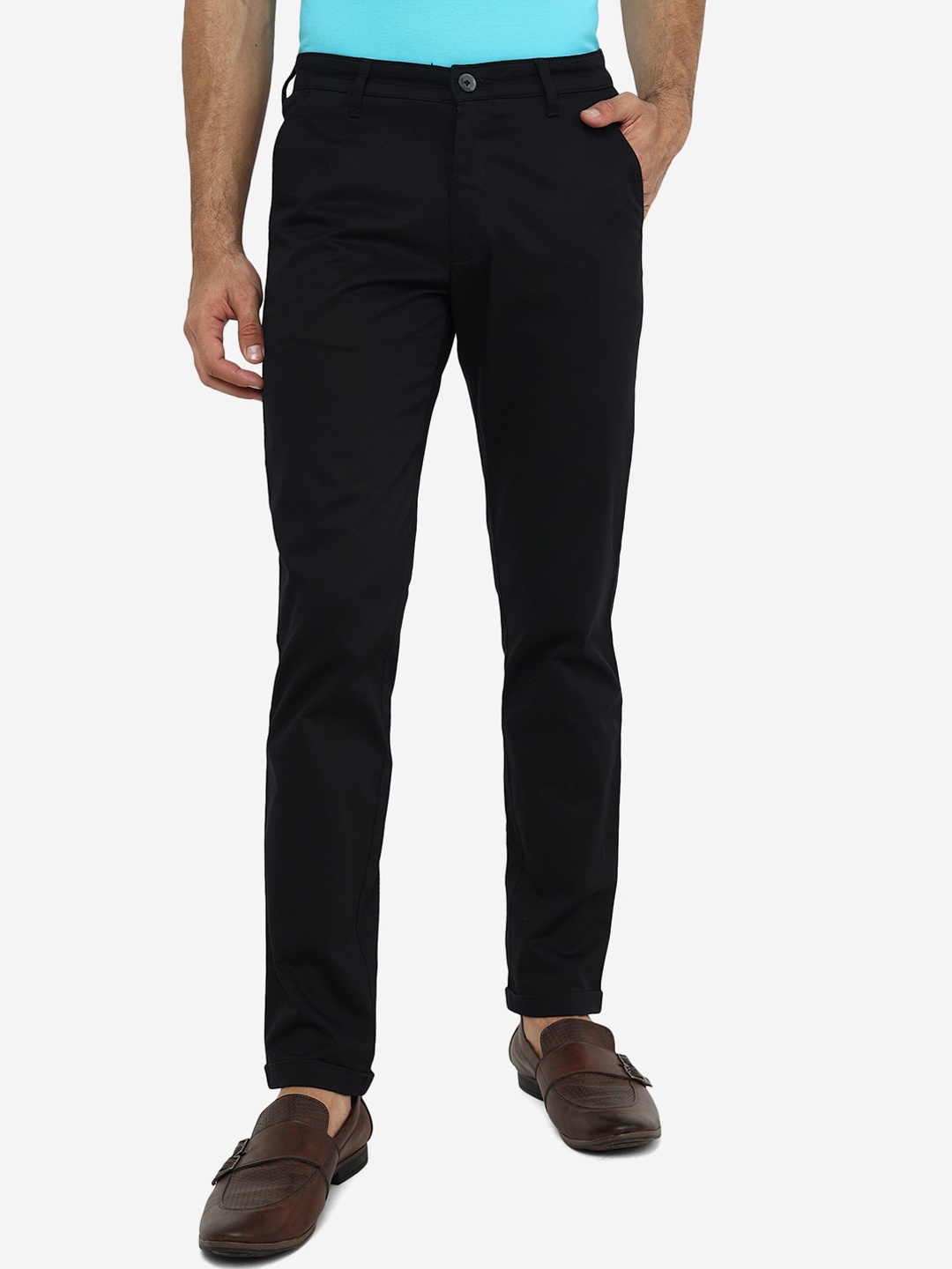 

Greenfibre Men Slim Fit Cotton Trousers, Black