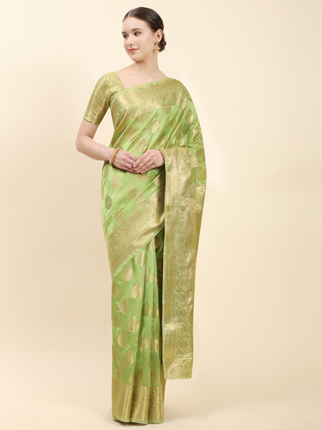 

Ekta Textiles Floral Woven Design Zari Organza Banarasi Saree, Green