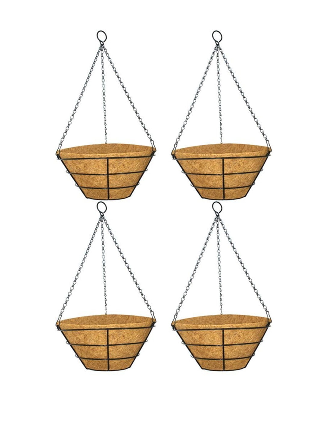 

Garden Deco Black & Brown 4 Pieces Flat Hanging Basket With Chain Planters