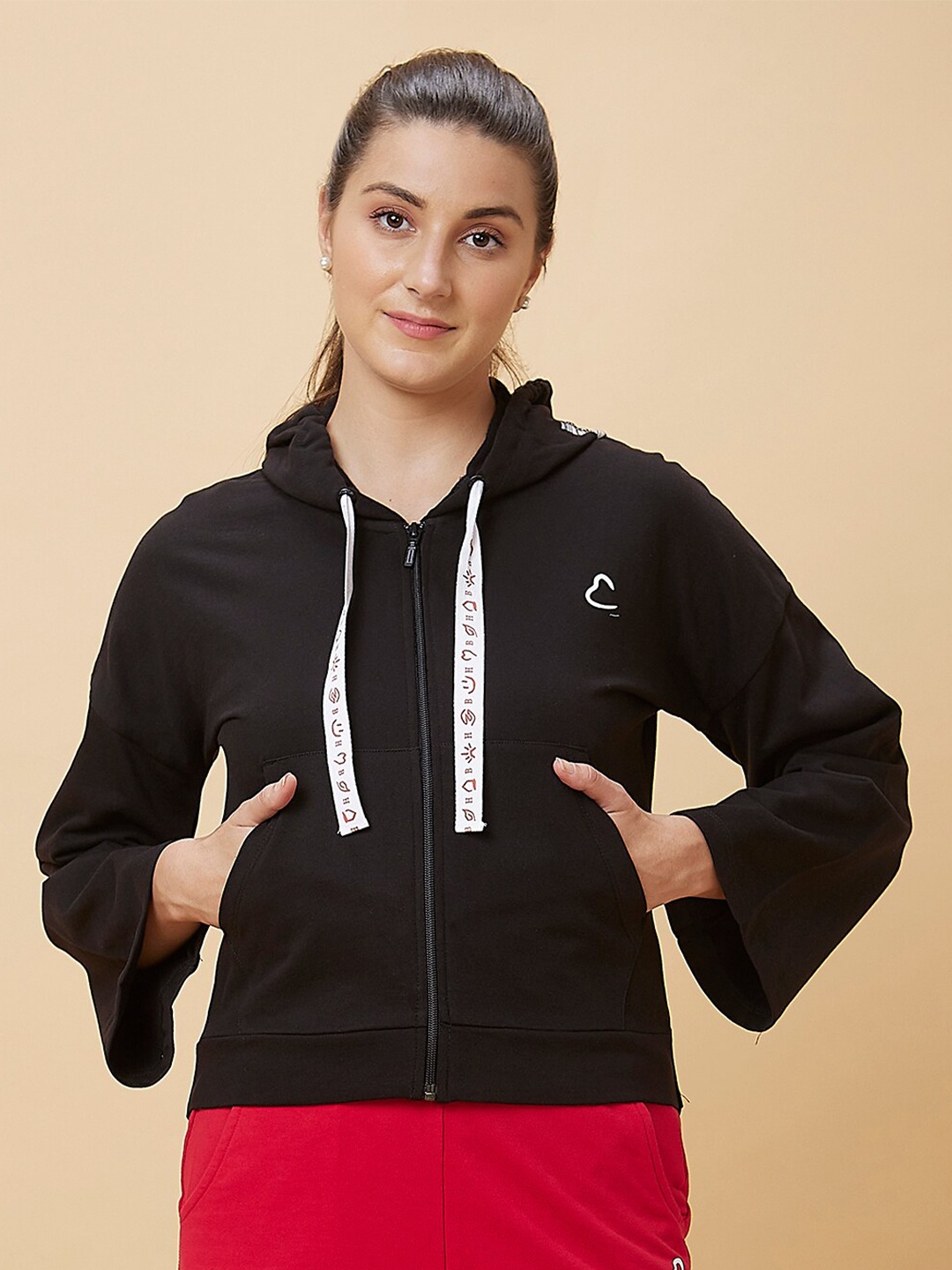 

Being Human Hooded Cotton Front-Open Sweatshirt, Black