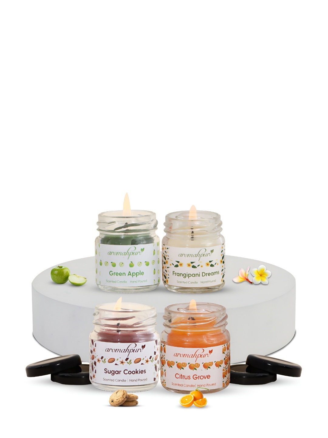 

Aromahpure 4 Pieces Green & White Green apple & Frangipani dream Candles