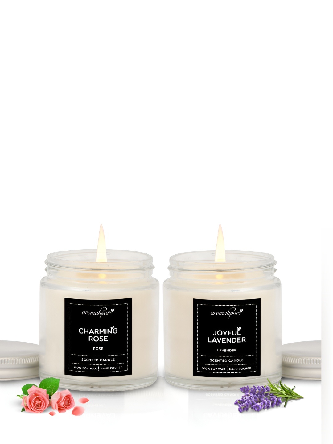 

Aromahpure White 2 Pieces Charming Rose & Joyful Lavender Candles