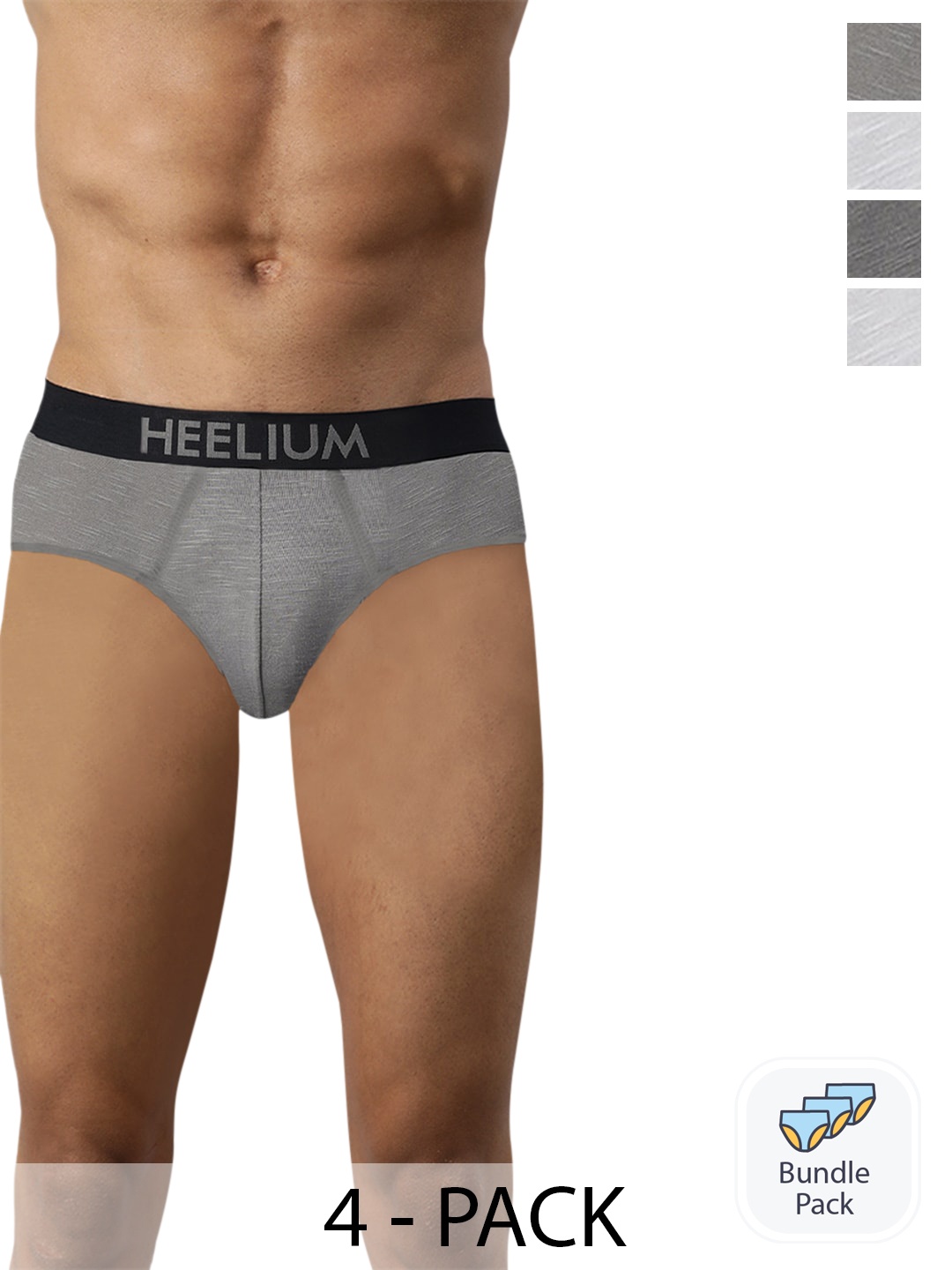 

Heelium Men Pack of 4 Bamboo Super Soft & Odour Free Comfort Fit Brief, Grey