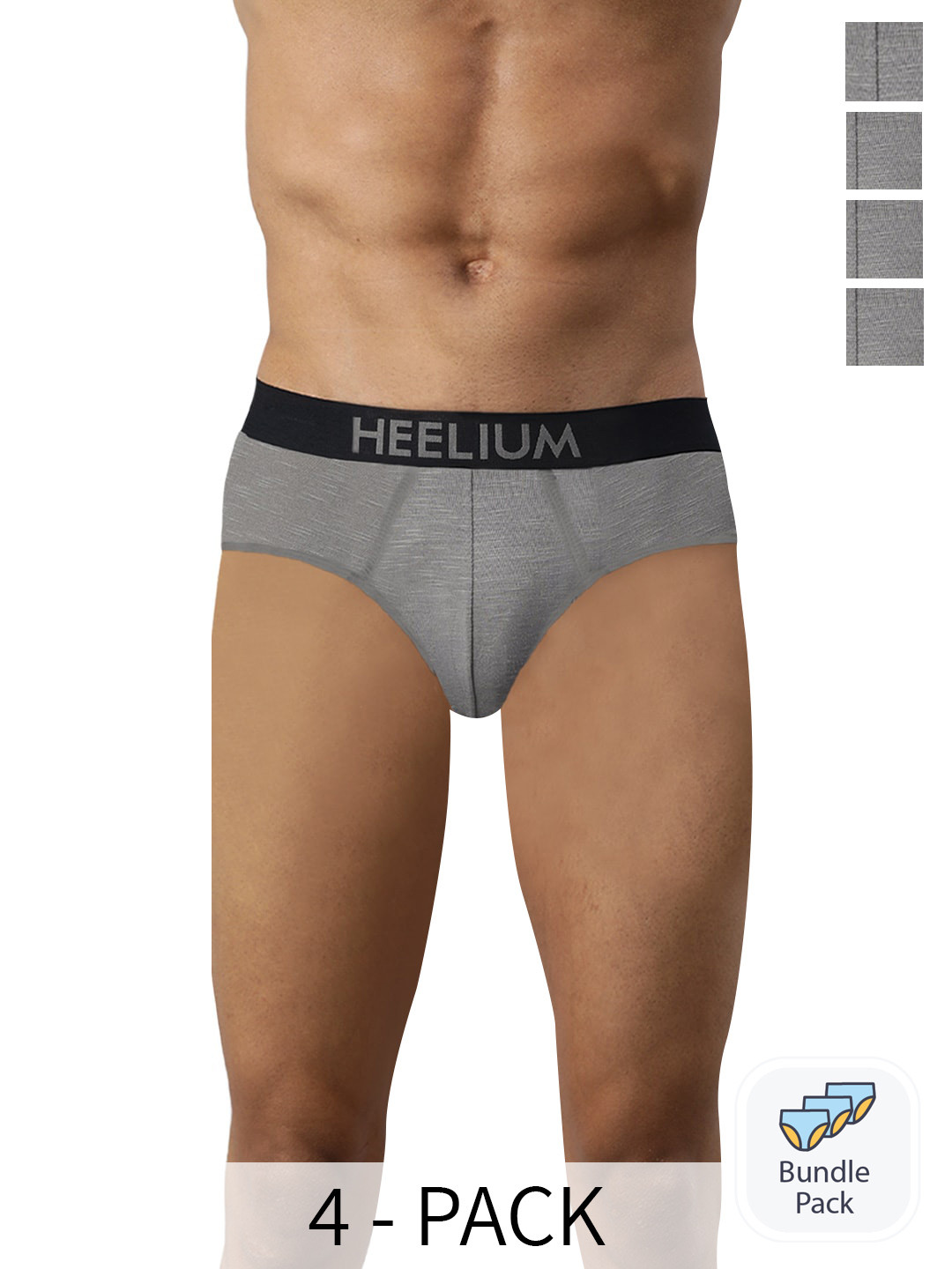 

Heelium Men Pack of 4 Bamboo Super Soft & Odour Free Comfort Fit Brief, Grey