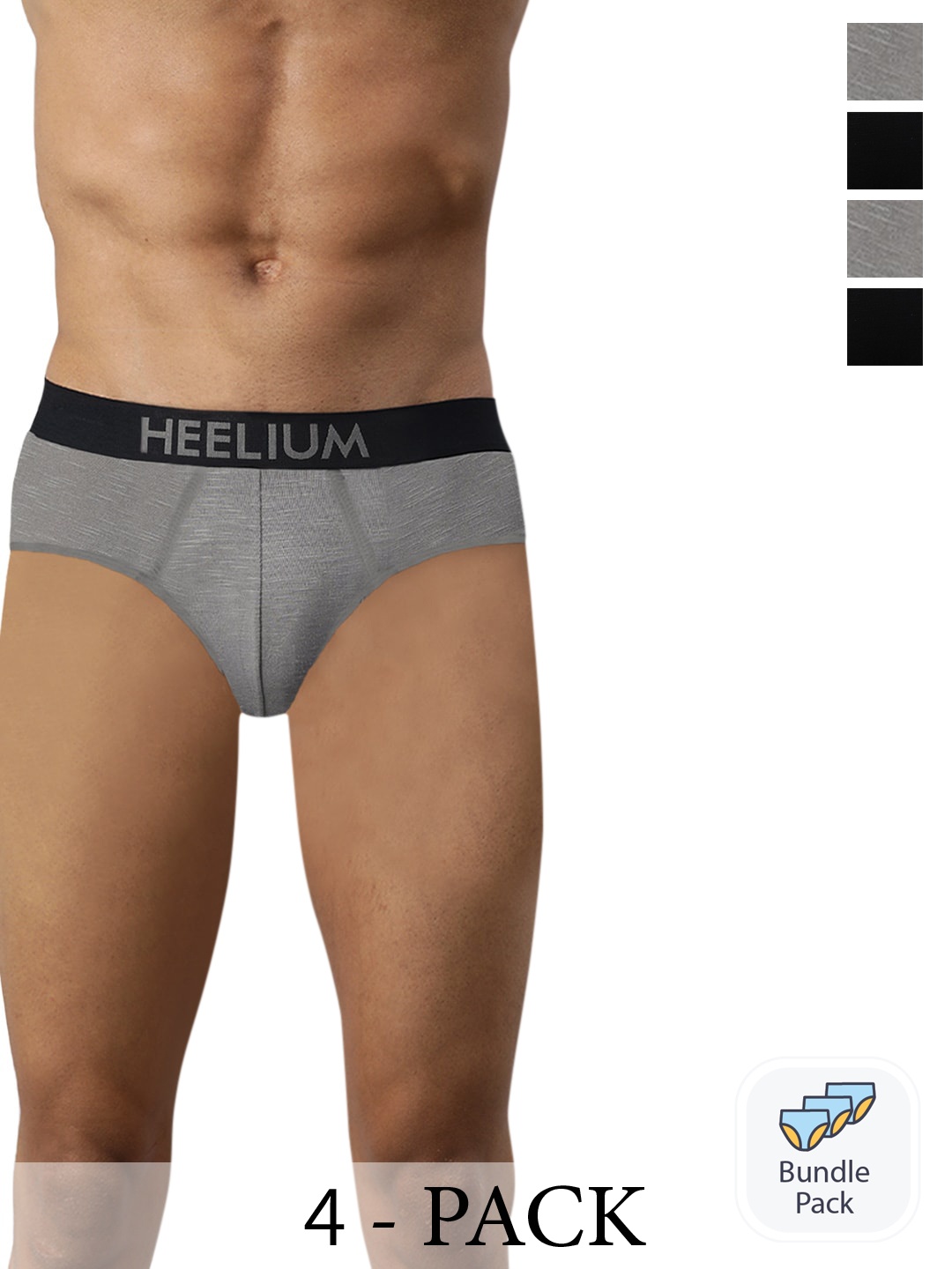 

Heelium Men Pack of 4 Bamboo Super Soft & Odour Free Comfort Fit Brief, Grey