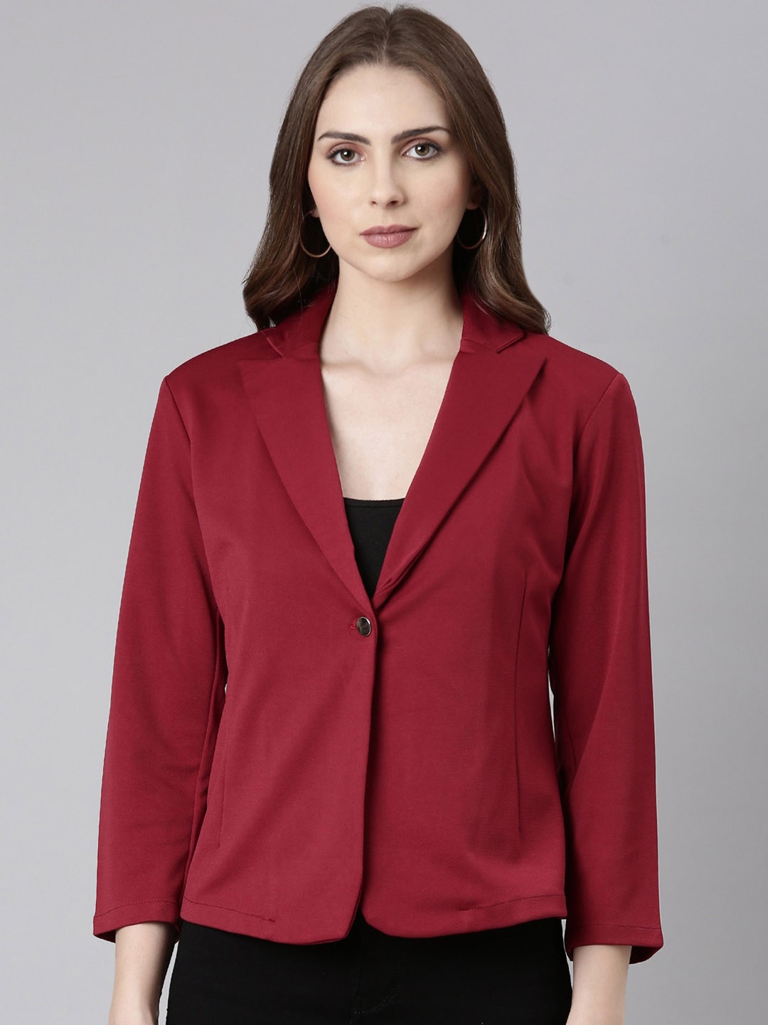 

SHOWOFF Notched lapel Single Breasted Blazer, Maroon