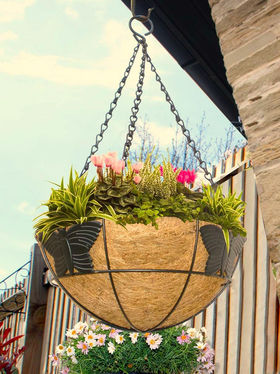 

Garden Deco Black & Brown 5 Pieces Coir Hanging Basket With Chain Planters
