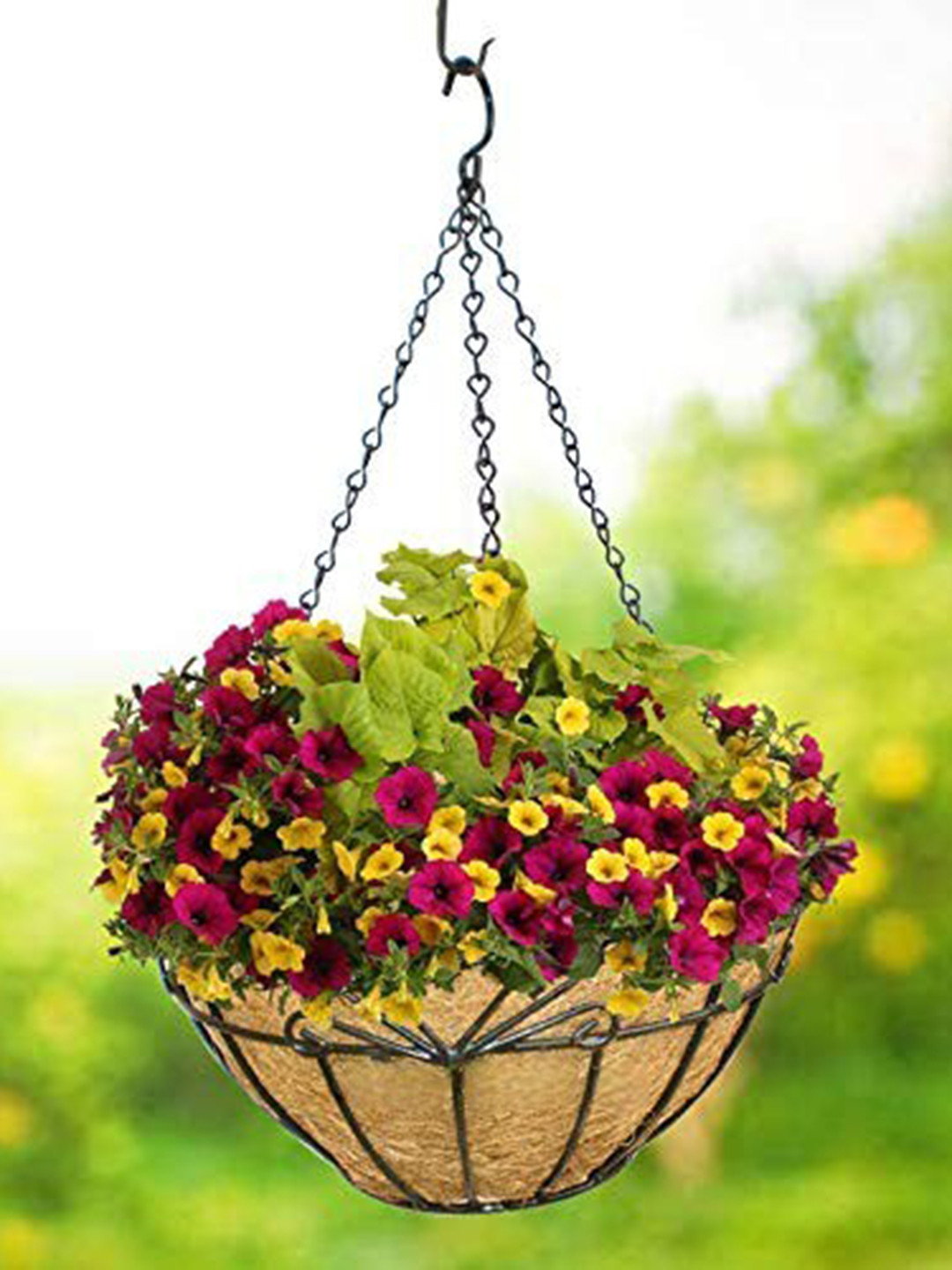 

Garden Deco Black & Brown 6 Pieces Heart Design Coir Hanging Basket With Chain Planter