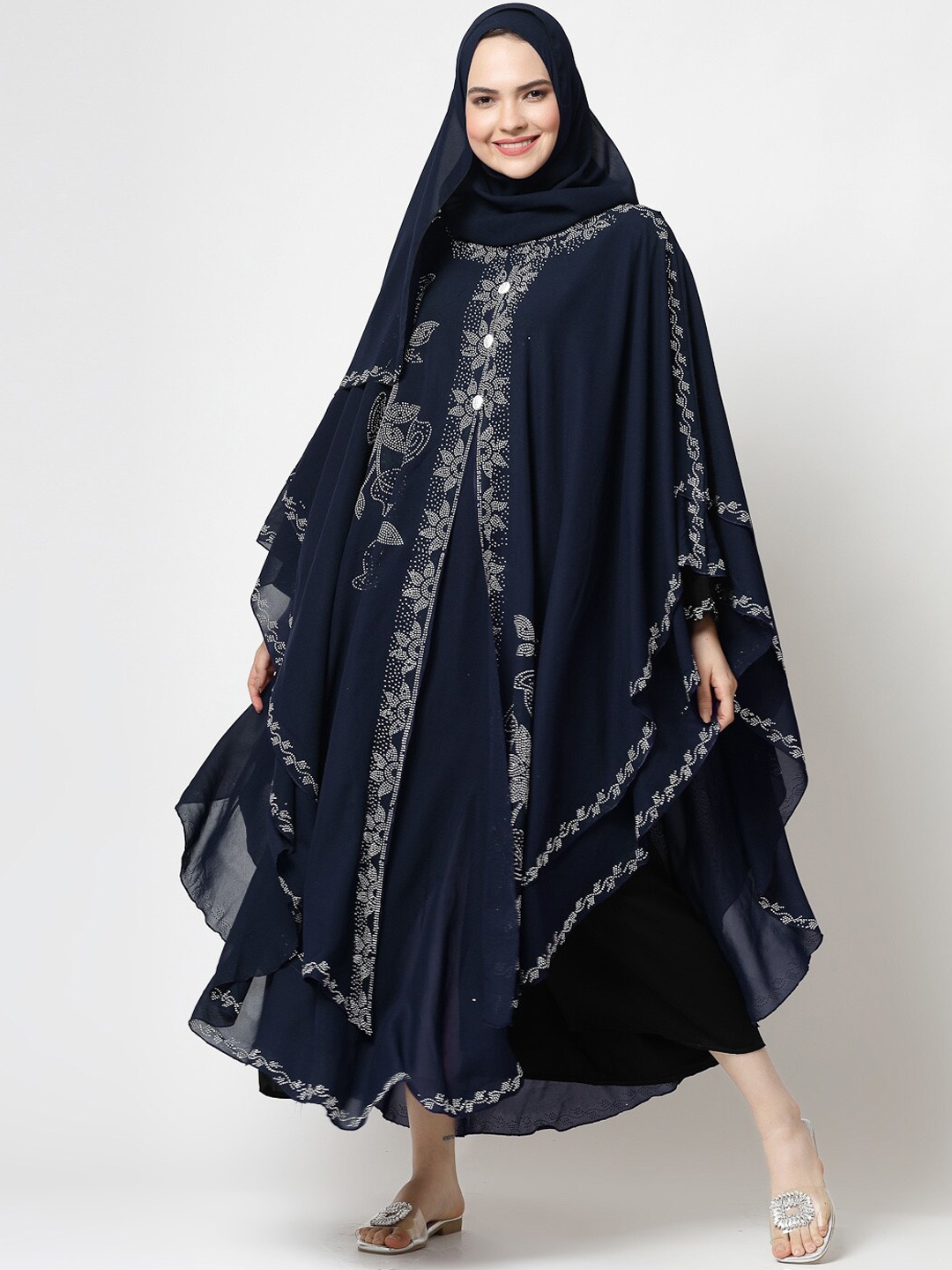 

KLOTTHE Embellished Burqa with Scarves, Blue