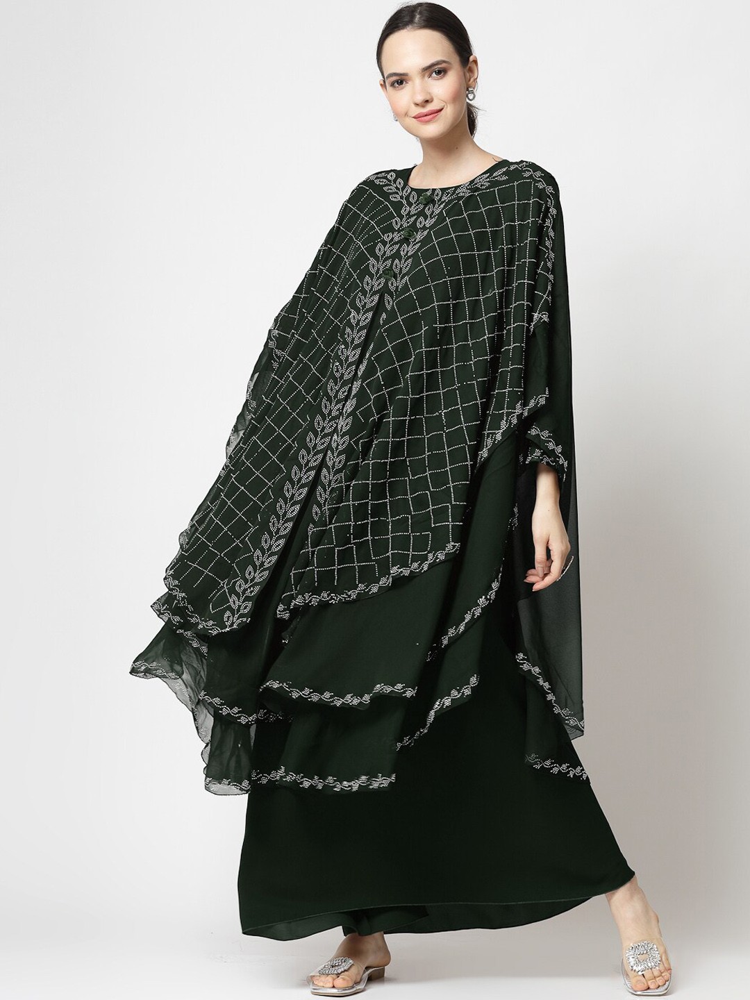 

KLOTTHE Embellished Burqa with Scarves, Green