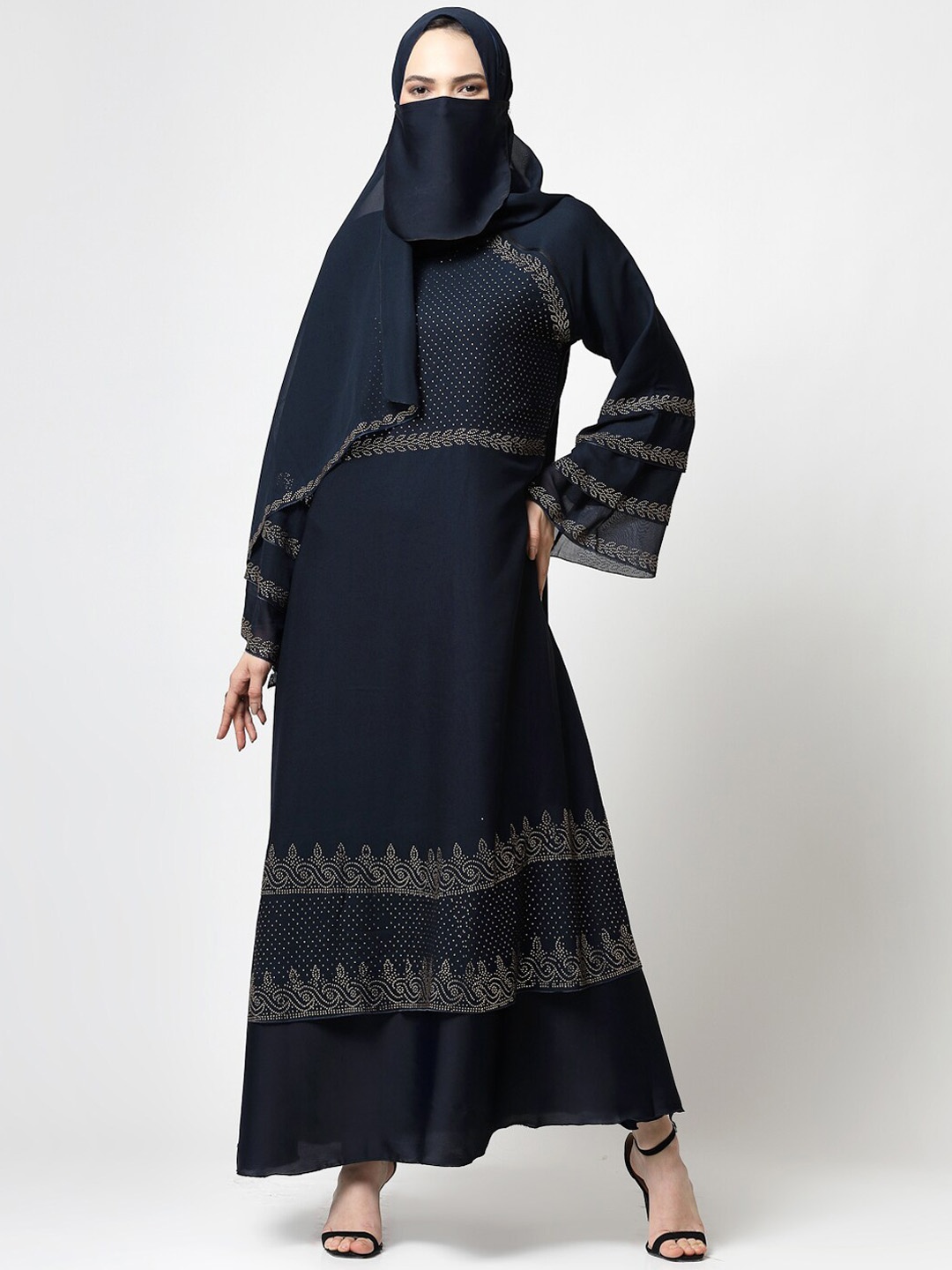 

KLOTTHE Embellished Burqa With Scarf, Blue