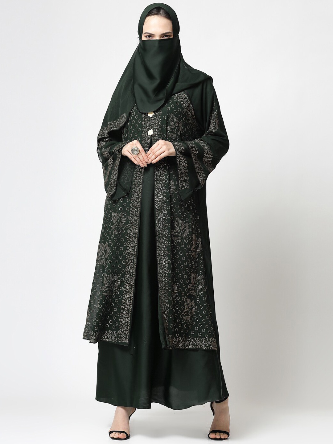 

KLOTTHE Embellished Burqa with Scarves, Olive