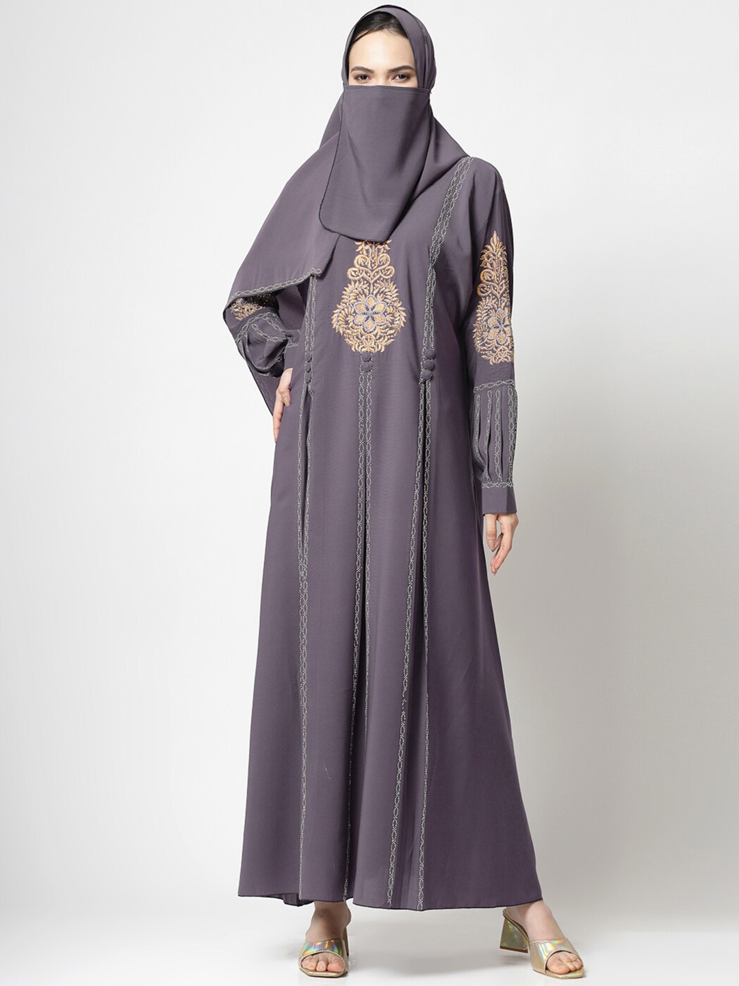 

KLOTTHE Embellished Burqa With Scarf, Purple