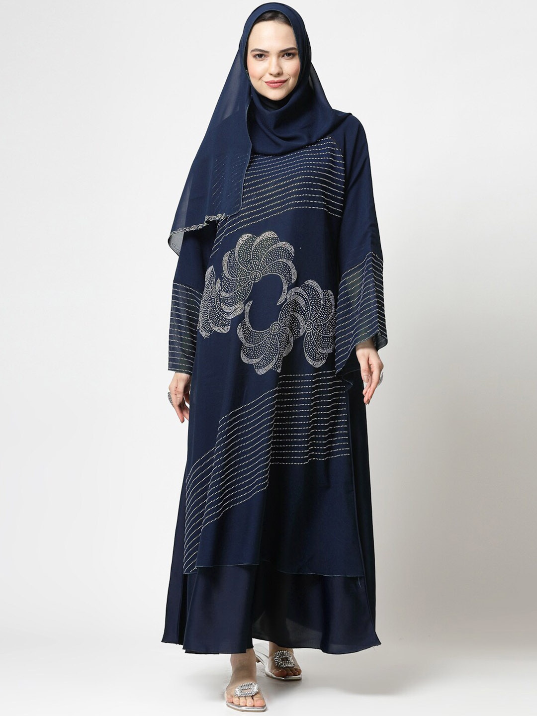 

KLOTTHE Embellished Burqa With Scarf, Blue