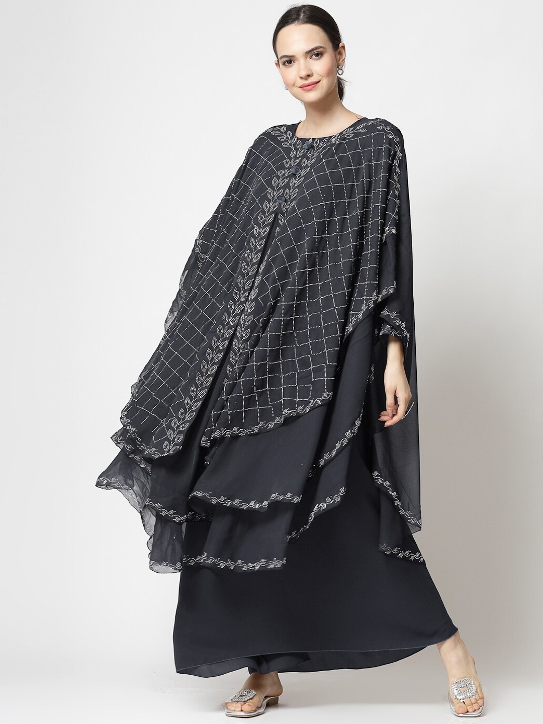 

KLOTTHE Embellished Flared Burqas With Scarves, Grey