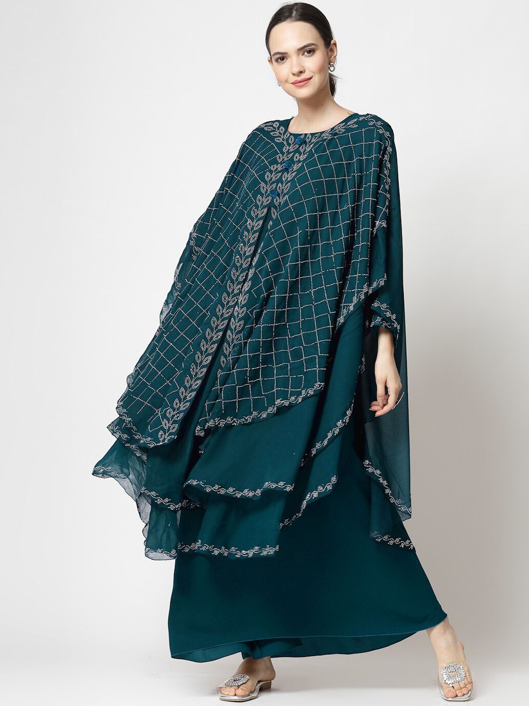 

KLOTTHE Embellished Burqa with Scarves, Turquoise blue