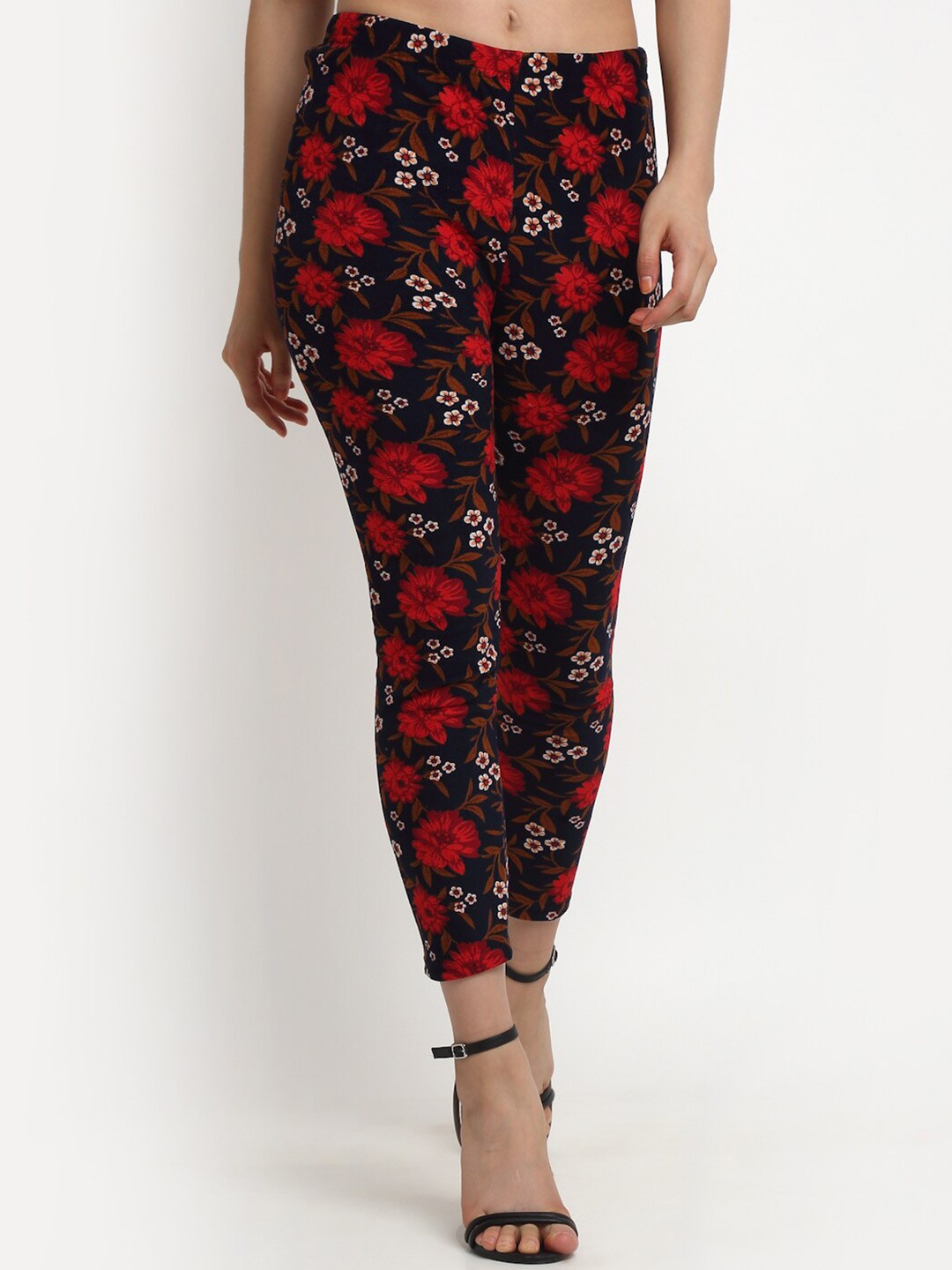 

KLOTTHE Floral Printed Woollen Jeggings, Red