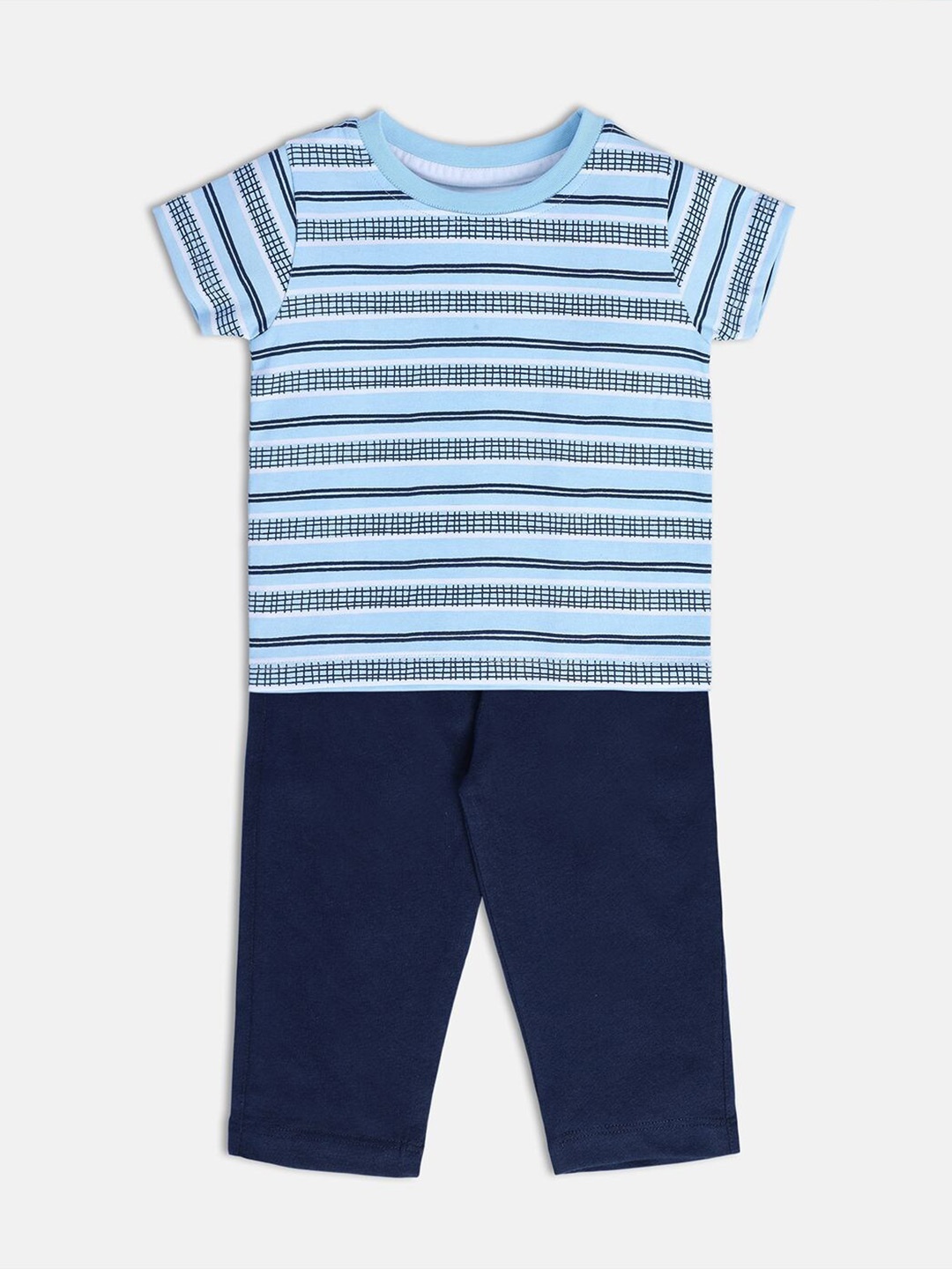 

MINI KLUB Infant Boys Striped Pure Cotton T-shirt With Trousers, Blue