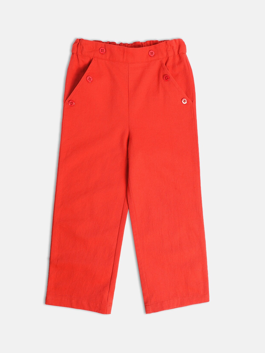 

MINI KLUB Girls Rust Relaxed High-Rise Pure Cotton Trousers
