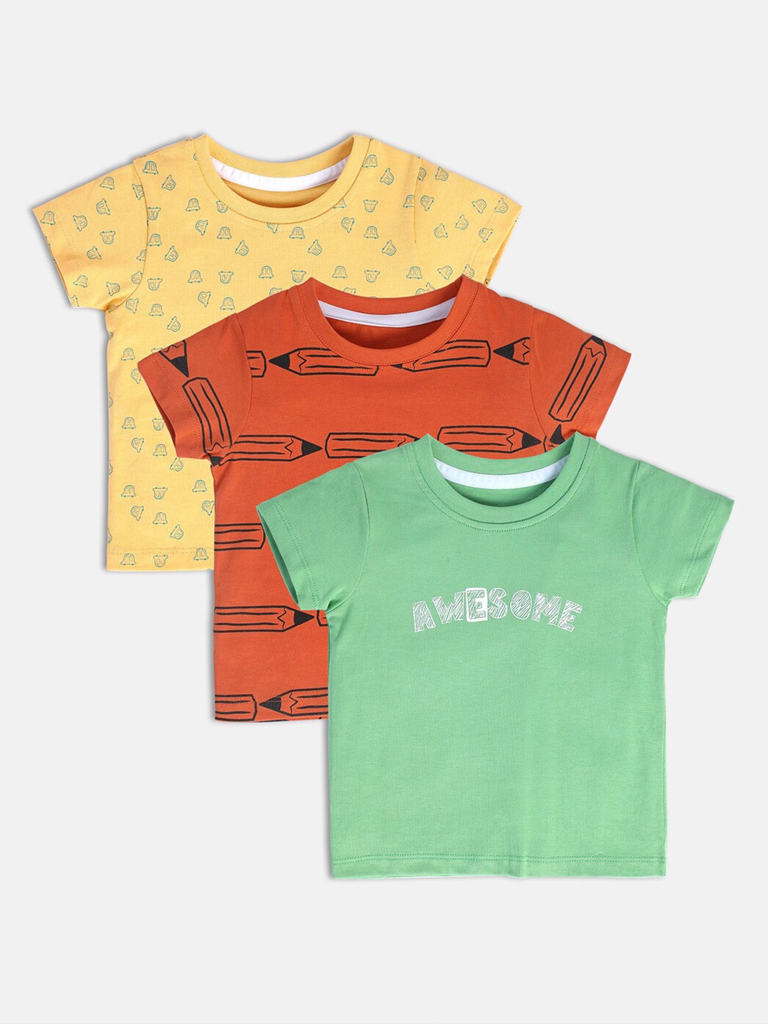 

MINI KLUB Boys Pack Of 3 Graphic Printed Pure Cotton T-shirt, Yellow