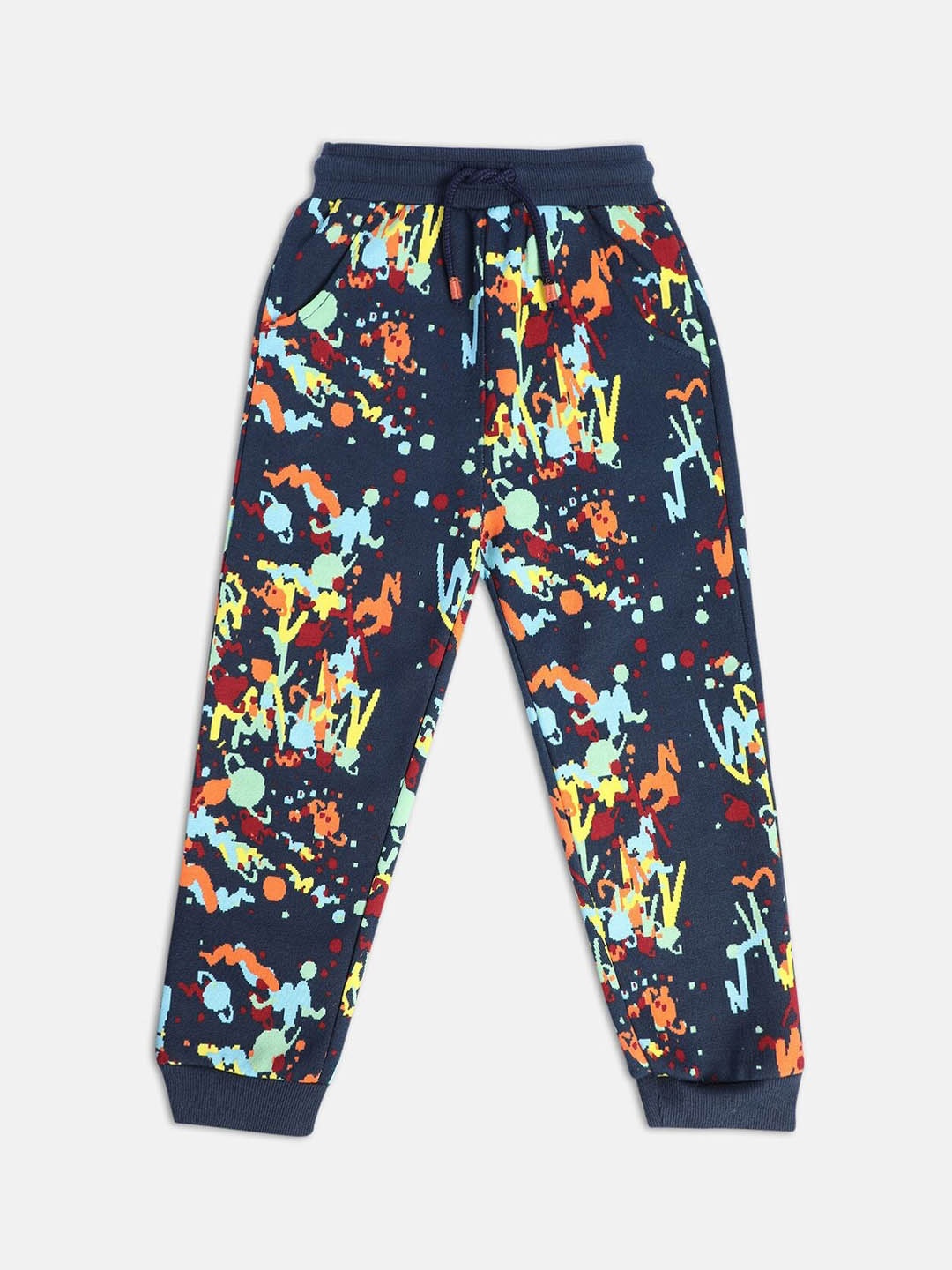 

MINI KLUB Boys Mid-Rise Abstract Printed Joggers, Navy blue
