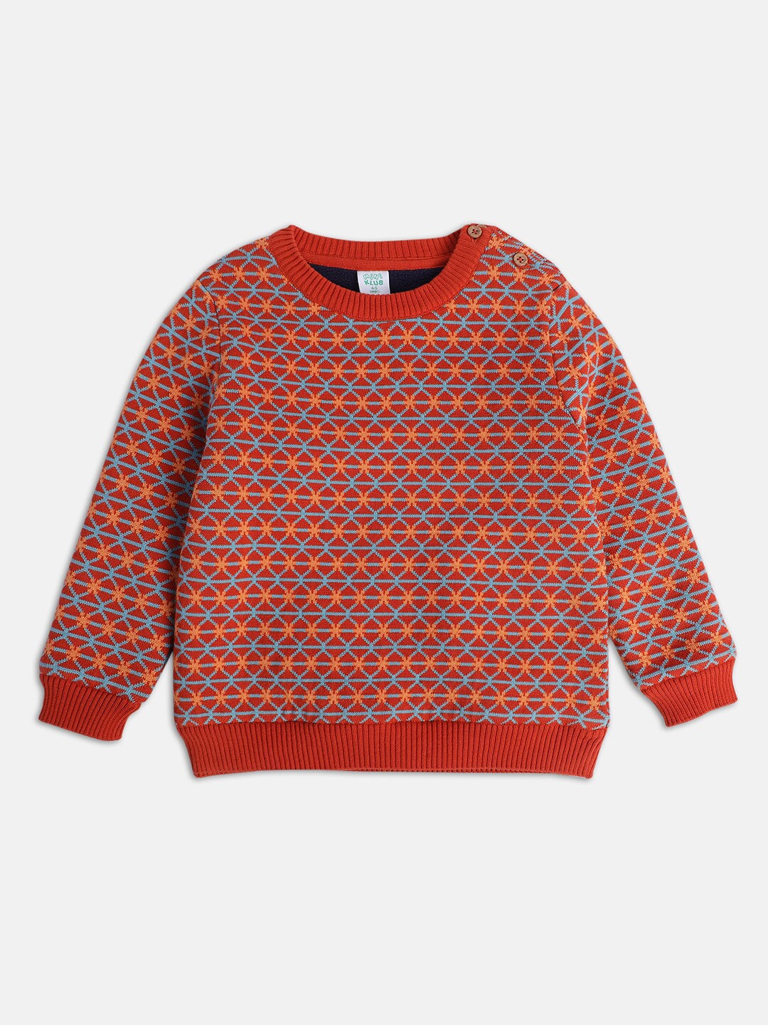 

MINI KLUB Boys Geometric Printed Pure Cotton Pullover Sweaters, Orange