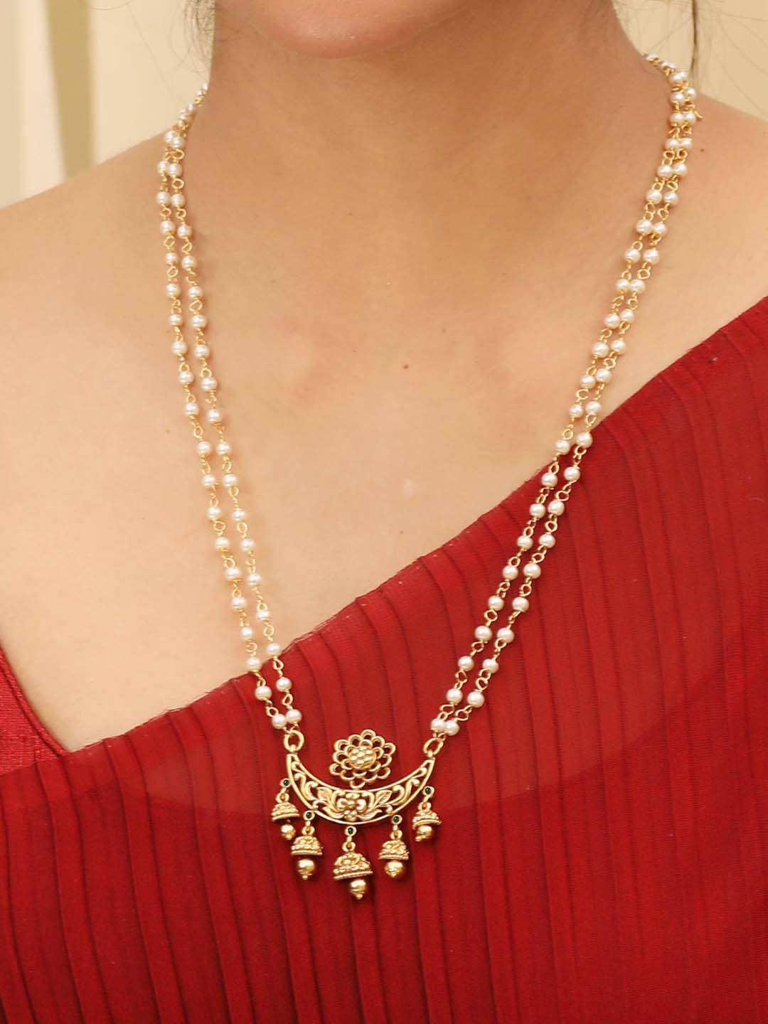

Tarinika Brass Gold-Plated Beaded Cubic Zirconia Necklace