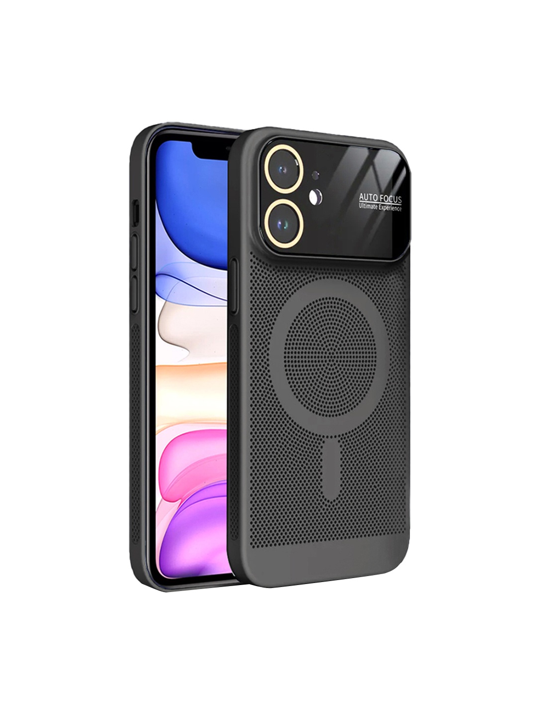 

Karwan Geometric Printed iPhone 12 Back Case Cover, Black