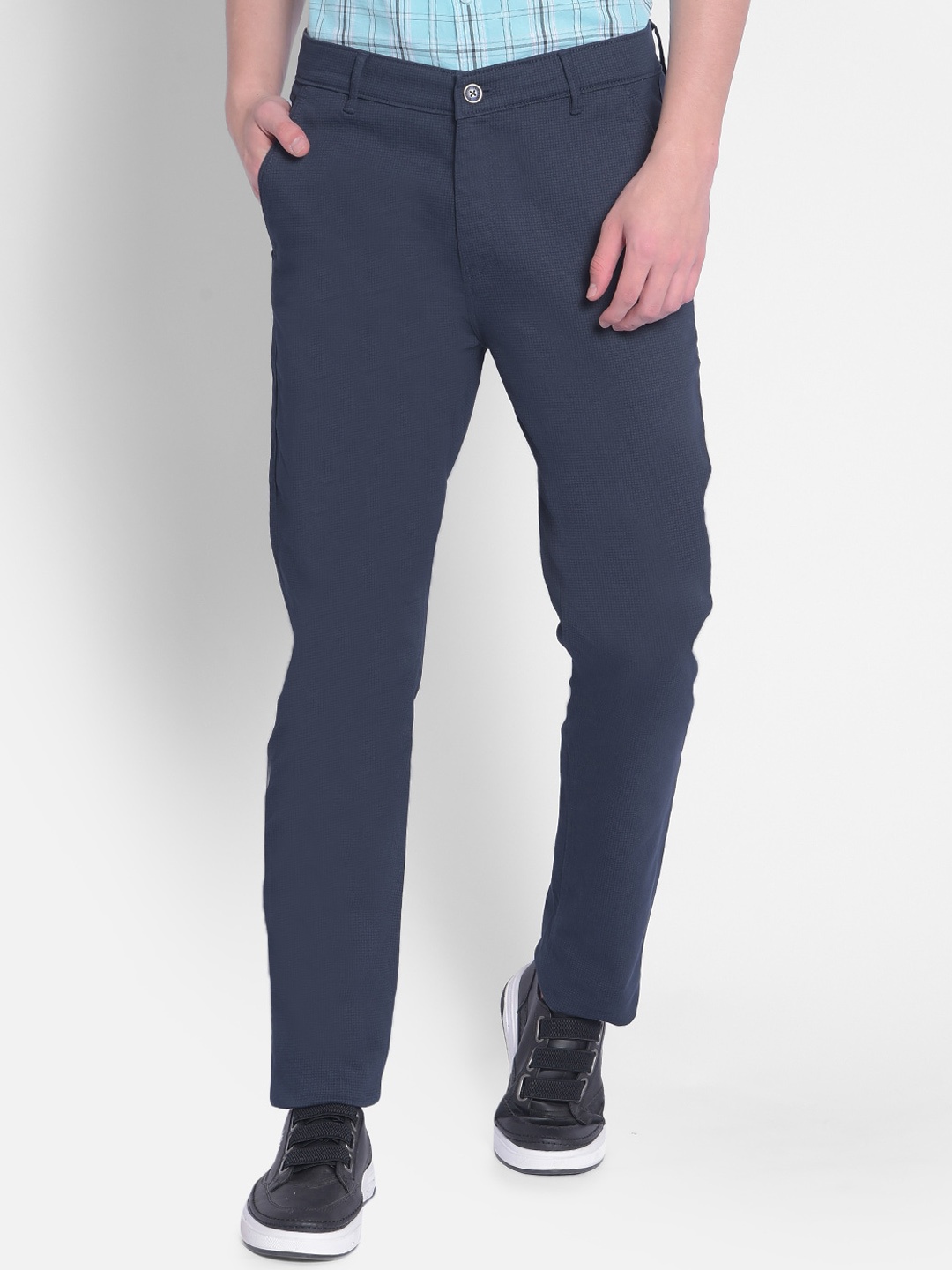 

Crimsoune Club Men Checked Slim Fit Trousers, Navy blue
