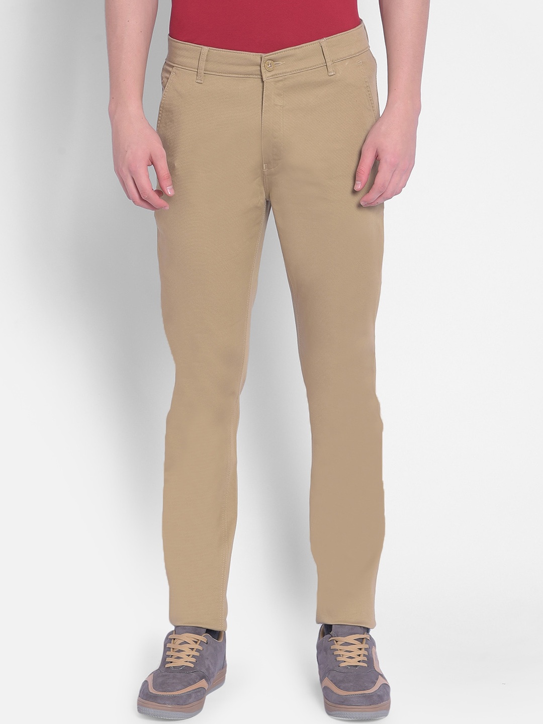 

Crimsoune Club Mid Rise Slim Fit Chinos Trousers, Beige