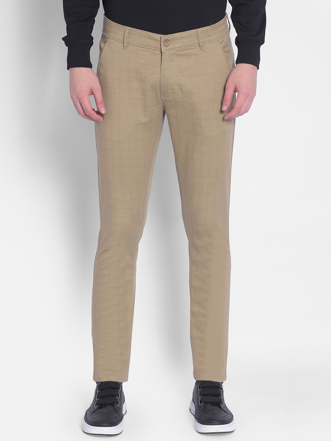 

Crimsoune Club Men Checked Slim Fit Trousers, Beige