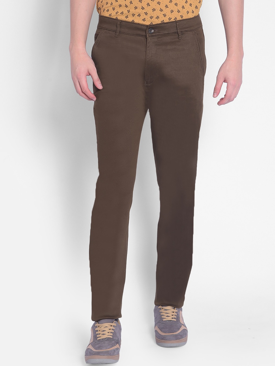 

Crimsoune Club Men Mid Rise Slim Fit Chinos Trousers, Brown