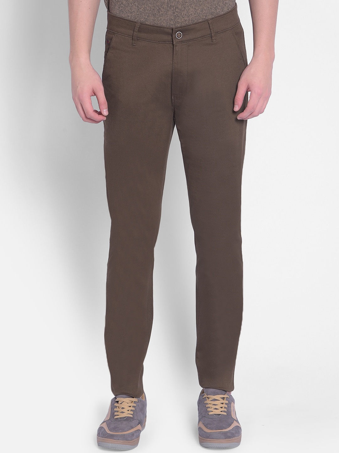 

Crimsoune Club Men Mid Rise Slim Fit Chinos Trousers, Brown