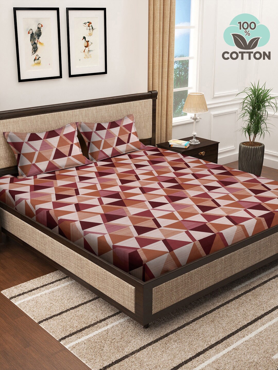 

KLOTTHE Maroon Pure Cotton 400 TC Super King Fitted Bedsheet With 2 Pillow Covers