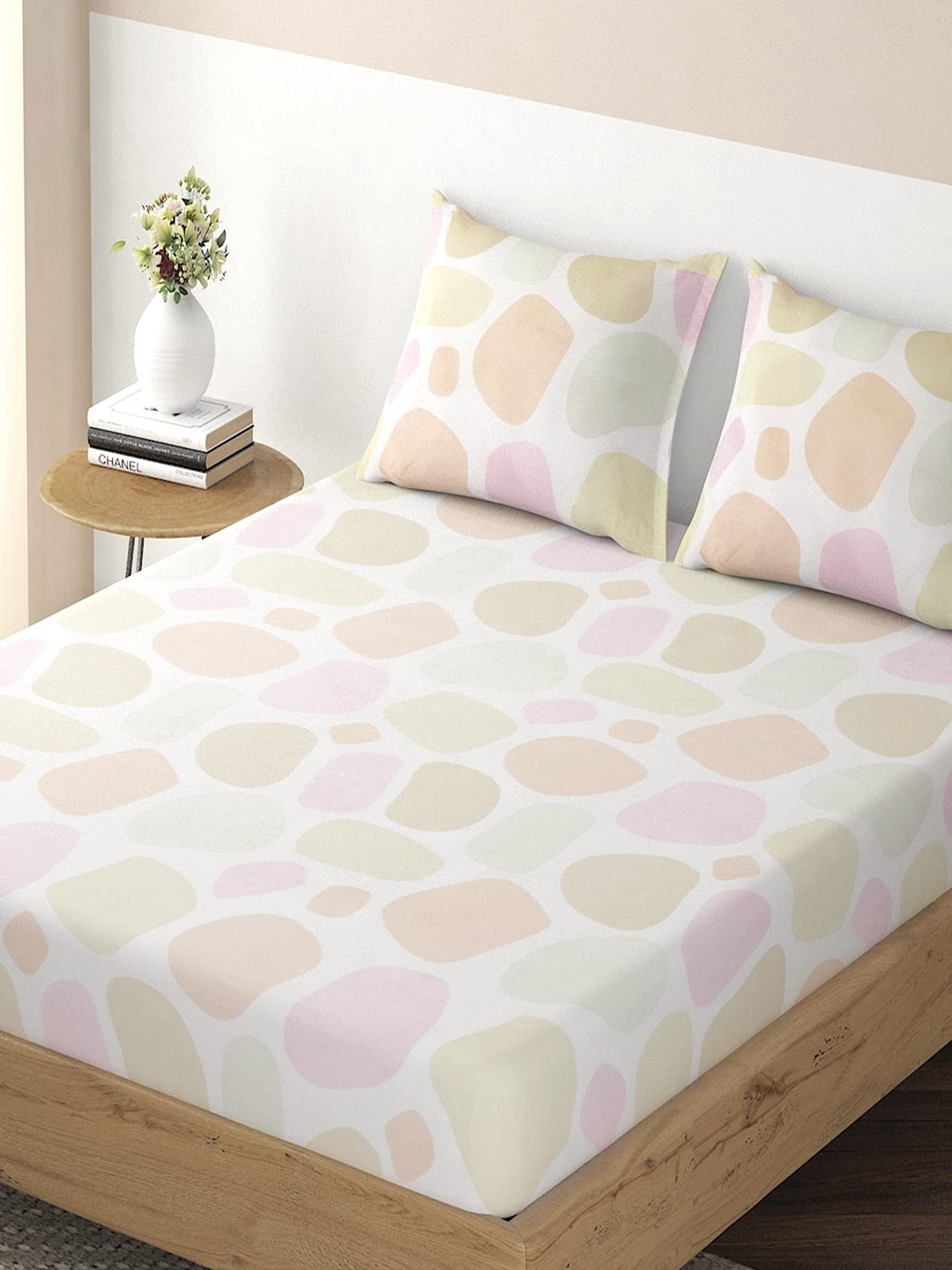 

HOKIPO Microfiber 135 GSM Fitted King Bedsheet With 2 Pillow Covers, White