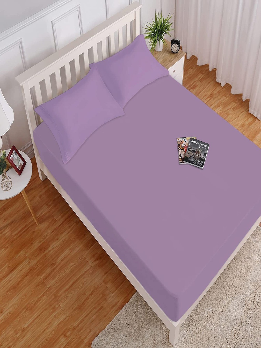

HOKIPO 140 GSM Fitted King Bedsheet with 2 Pillow Covers, Violet