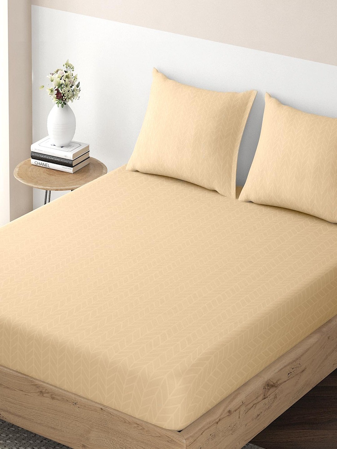 

HOKIPO Microfiber 135 GSM Fitted King Bedsheet With 2 Pillow Covers, Beige