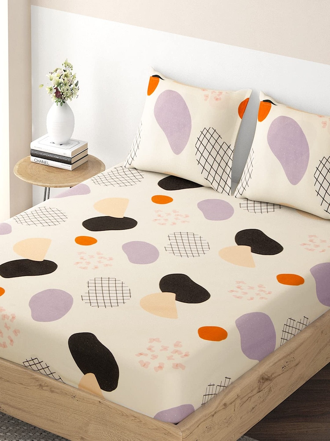

HOKIPO Abstract 135 GSM Fitted Single Bedsheet & 1 Pillow Cover, Purple