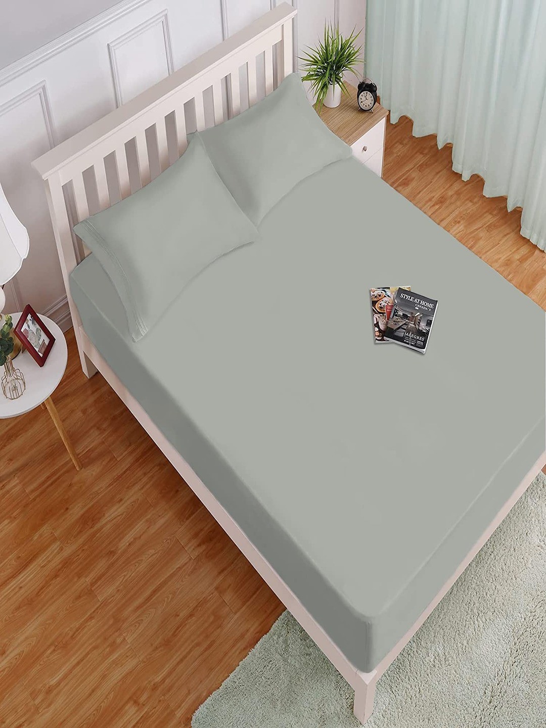 

HOKIPO Grey 140 GSM Fitted King Bedsheet With 2 Pillow Covers