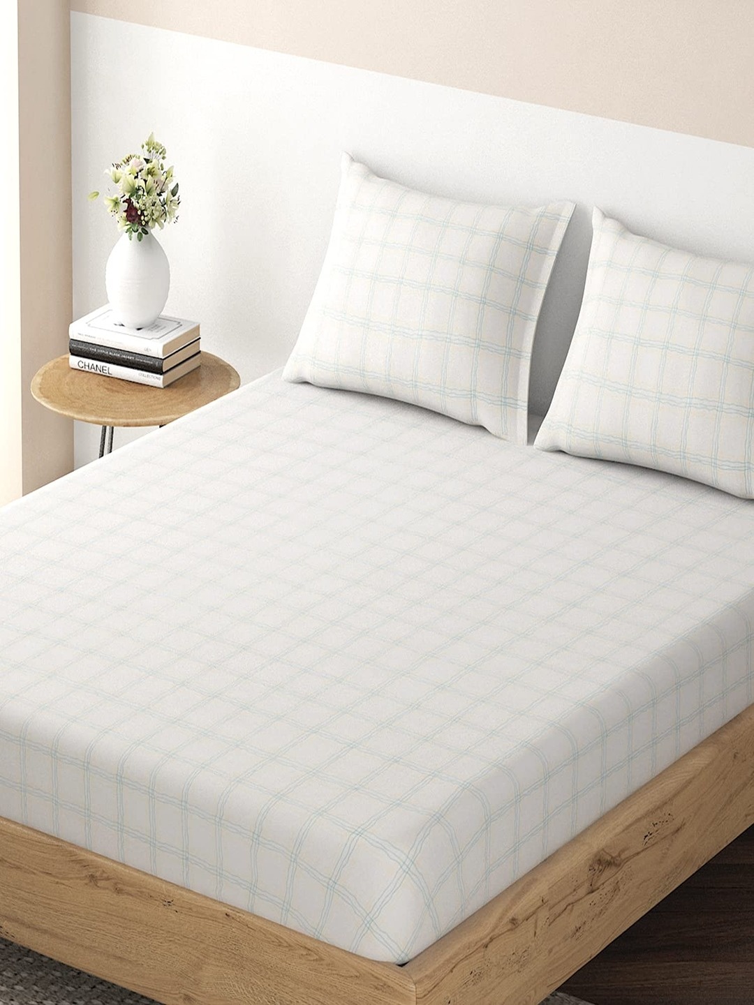 

HOKIPO Geometric 135 GSM Single Fitted Bedsheet with 1 Pillow Cover, White