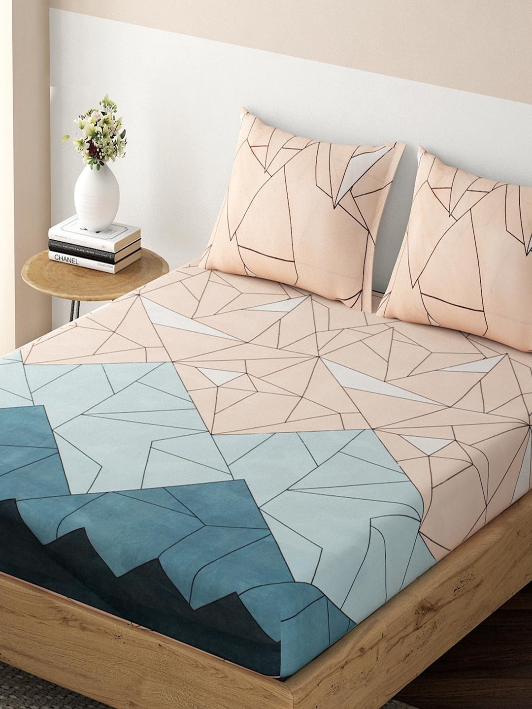 

HOKIPO 125 GSM King Fitted Bedsheet with 2 Pillow Covers, Peach