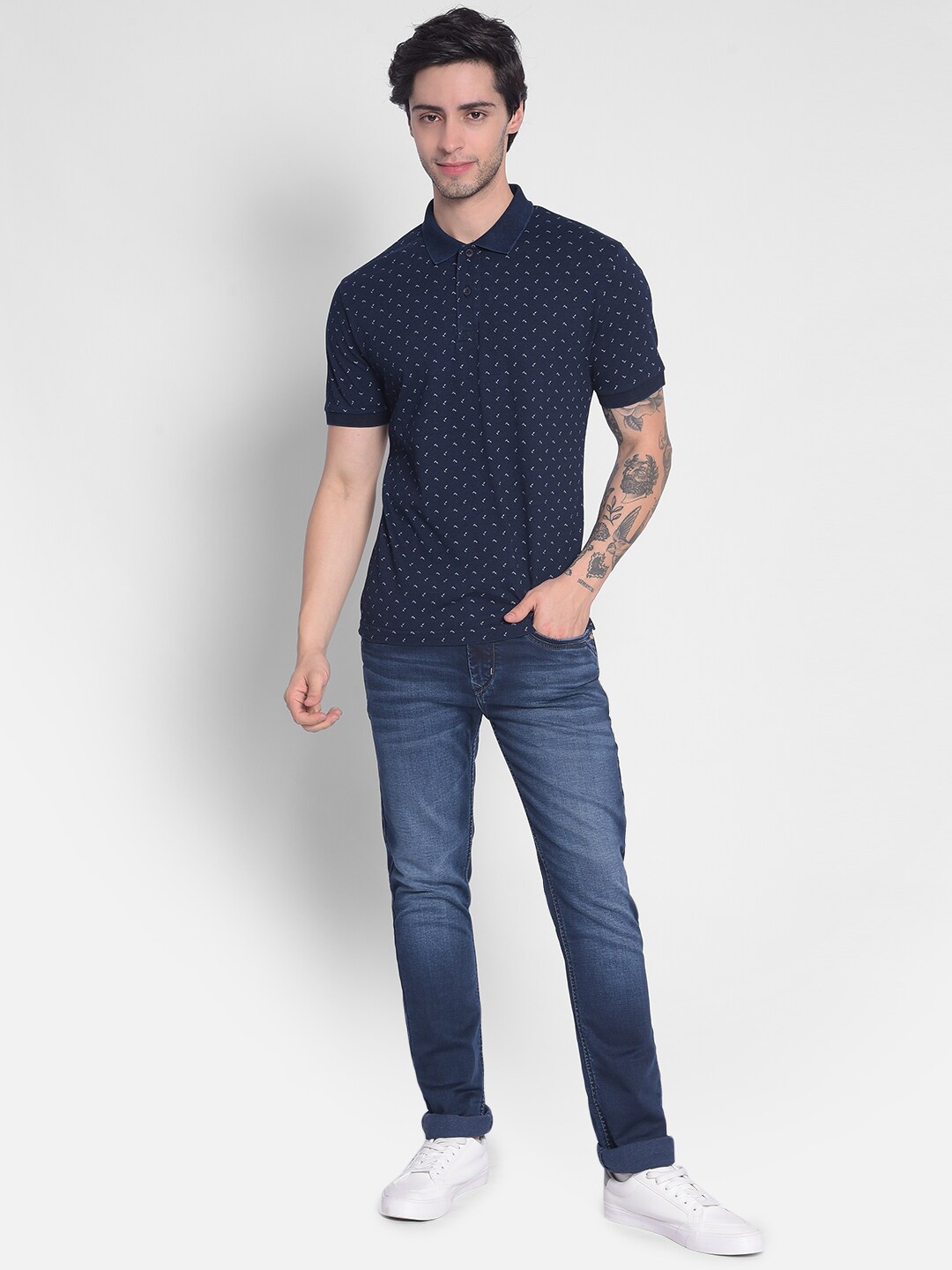 

Crimsoune Club Abstract Printed Polo Collar Slim Fit T-shirt, Navy blue